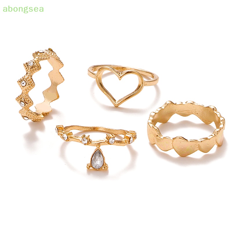 Bộ 4 Nhẫn Thời Trang Hàn Quốc Bongsea Hình Học Đính Đá Cho Nữ