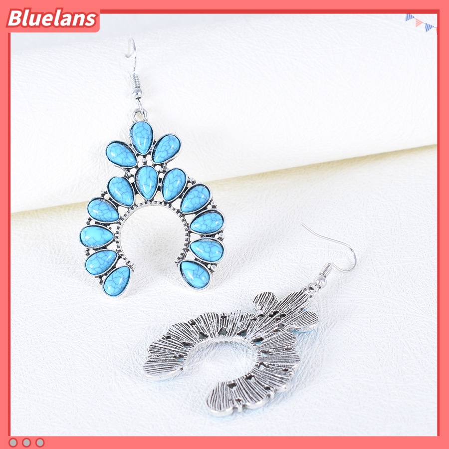 [BLS] Khuyên Tai Hình Học Đơn Giản Đính Ngọc Lam Phong Cách Âu Mỹ Cá Tính Retro