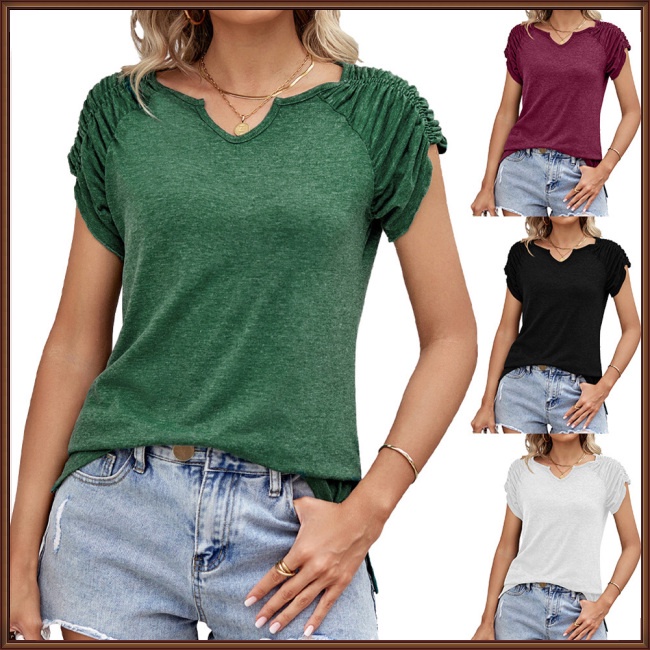 Áo Thun Tay Ngắn Cổ Chữ U Màu Sắc Đơn Giản Thoáng Khí Dành Cho Nữ