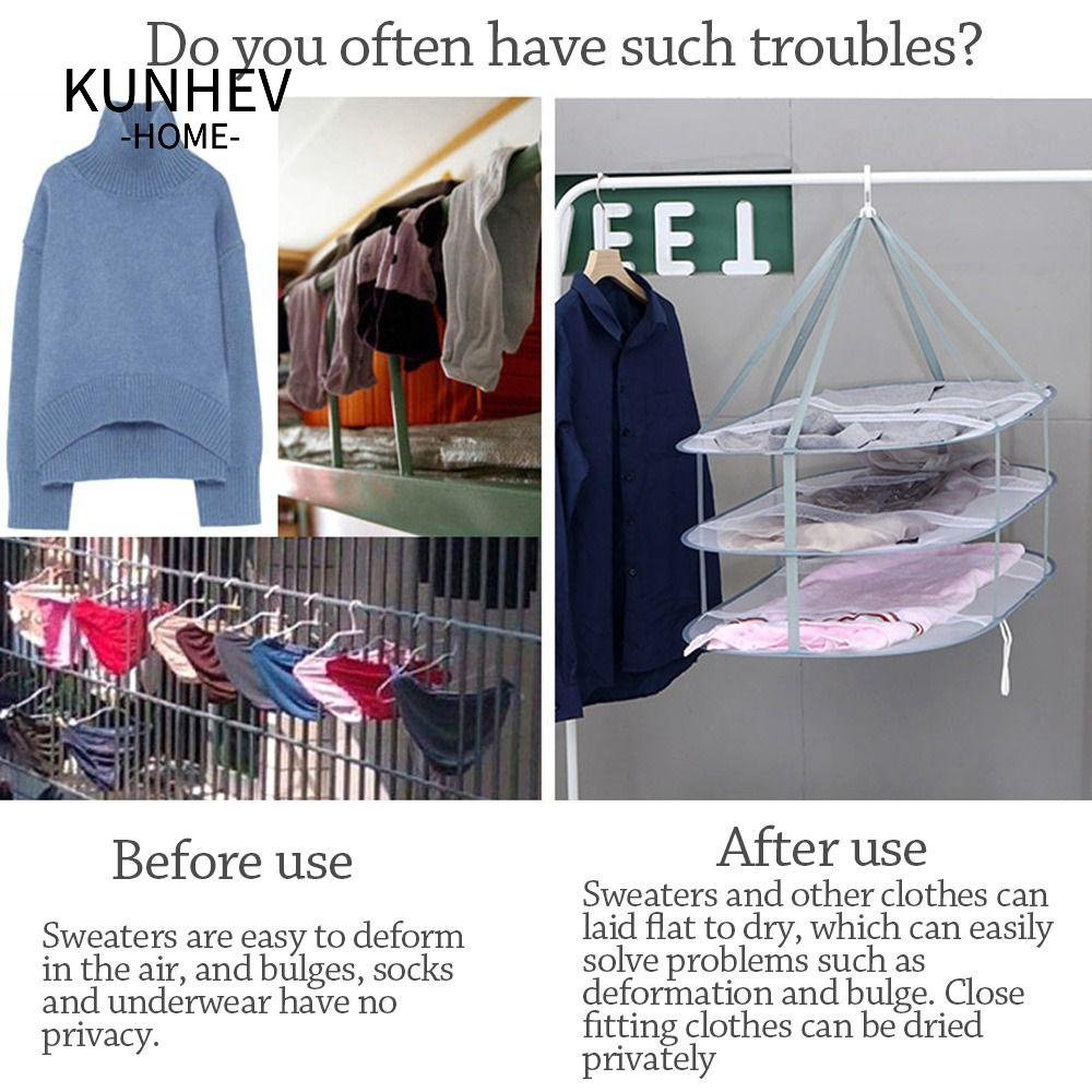 KUNHEV 1 Giỏ Lưới Hai Lớp Dày Phơi Vớ / Quần Áo Tiện Dụng