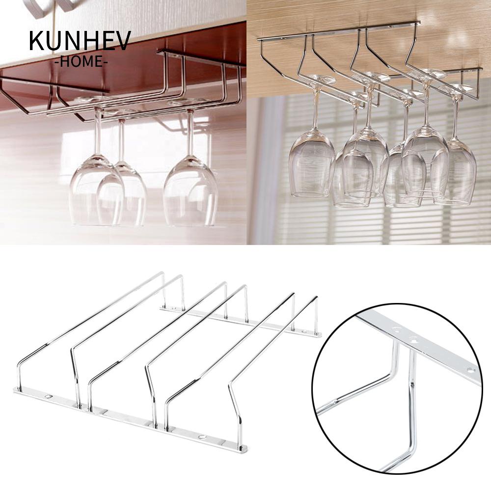 Giá treo ly rượu KUNHEV gắn tủ chạn bằng thép không gỉ mạ crom tiện dụng