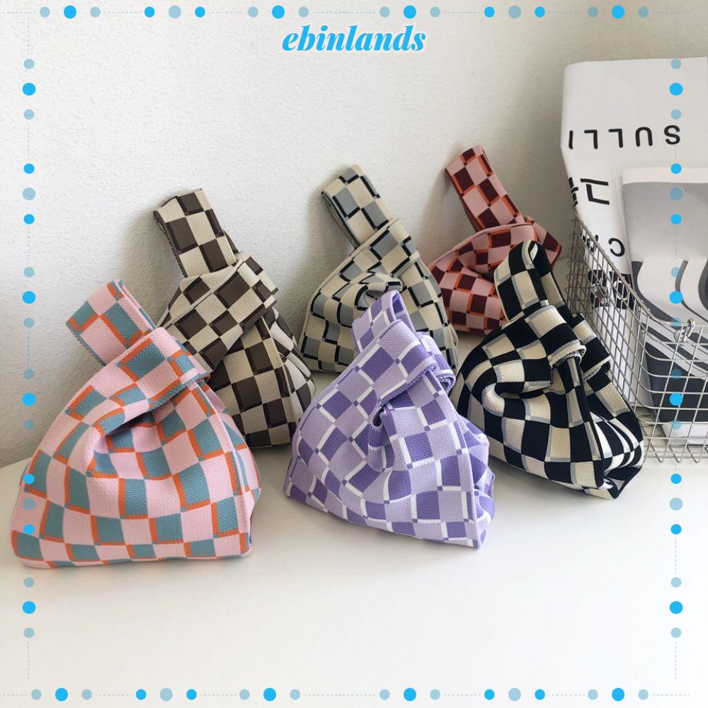 Ebinlands Túi Mua Sắm Đeo Vai Dệt Kim Kẻ Sọc Caro Thắt Nút Có Thể Tái Sử