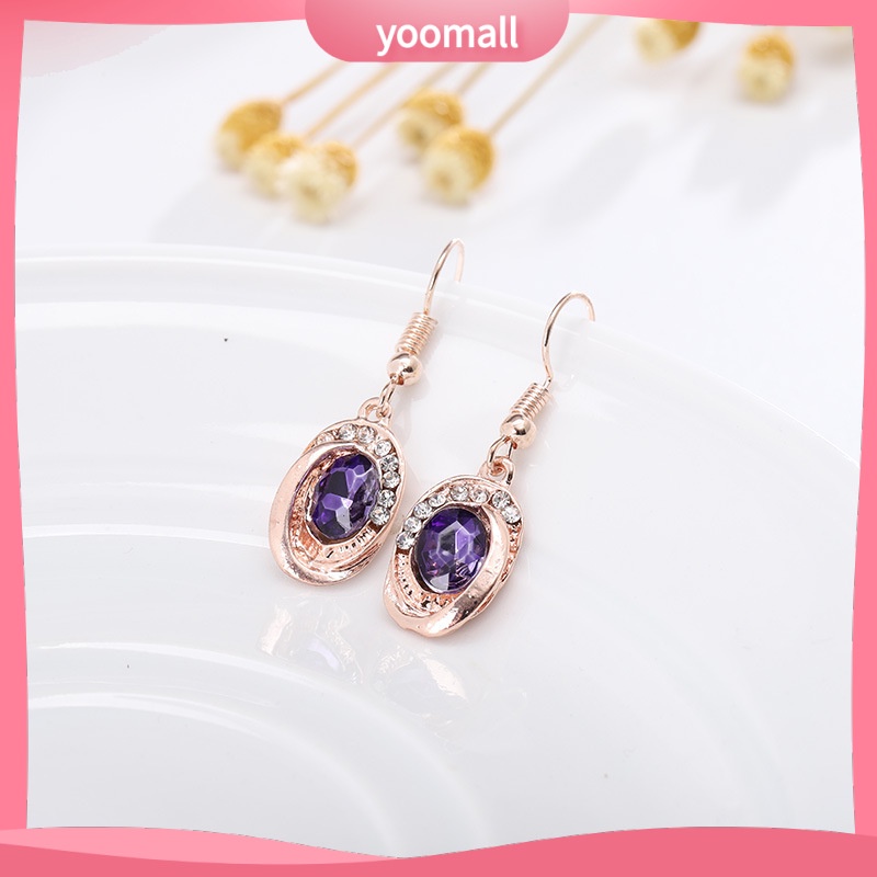 Bộ Vòng cổ + Bông Tai Đính Kim Cương Hình oval Kiểu Dáng Không Đối Xứng