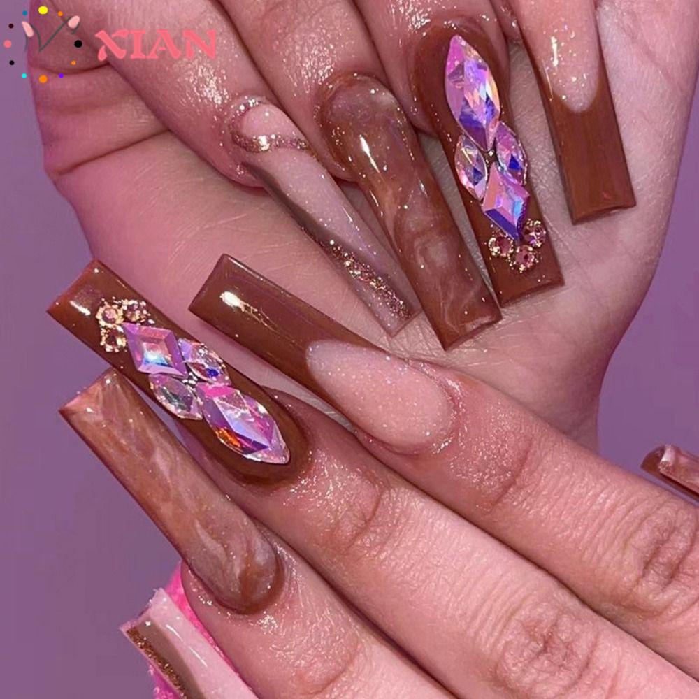 XIANTIN Set 24 Móng Tay Giả Dạng Nhấn Gợn Sóng Màu Xanh Dương Ốp|Đầm Nữ Phong Cách Thời Trang Pháp Cá Tính