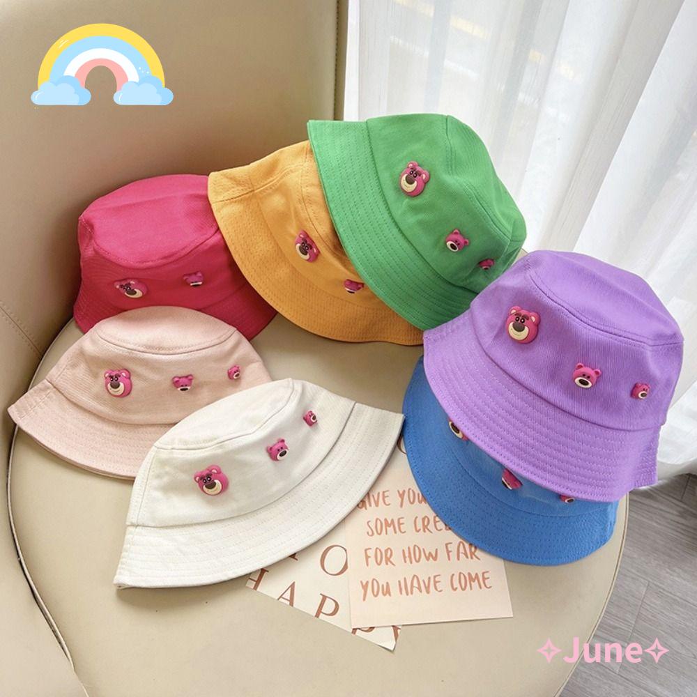 JUNE Nón Tai Bèo Họa Tiết Gấu Dâu Tây Hoạt Hình Nhiều Màu Sắc Dễ Thương Cho Bé