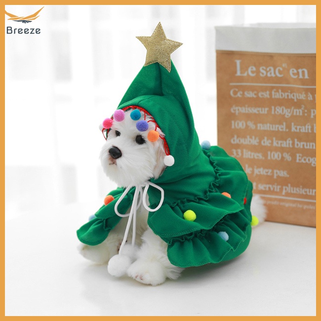 Áo Choàng Chống Gió Có Nón Hóa Trang Cây Thông Giáng Sinh Cho Thú Cưng