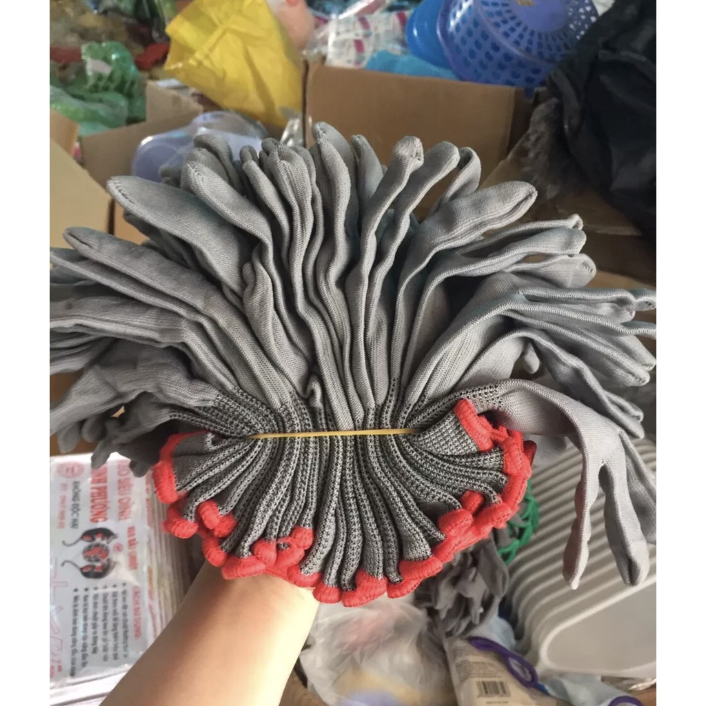 Set 12 đôi Găng tay vải mút đen Găng tay vải mút màu ghi xám /găng tay bảo hộ lao động bao tay lao động.