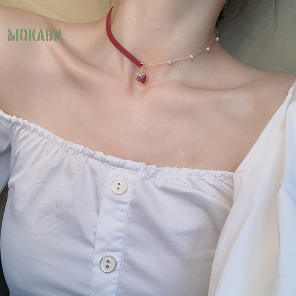 Vòng Cổ Choker Hình Trái Tim Đính Hạt Ngọc Trai Nhân Tạo Thời Trang