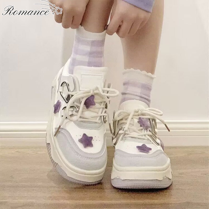 GUDETU❤Giày Thể Thao Đế Dày Nhẹ Nhàng Họa Tiết Ngôi Sao Màu Tím / Trắng Phong Cách Đường Phố Mới Cho Nữ