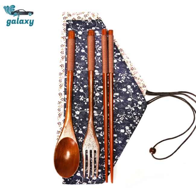 Galaxy Bộ Muỗng Nĩa Đũa Bằng Gỗ Kèm Túi Vải Tái Sử Dụng Được
