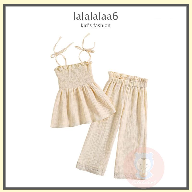 Set Áo hai dây Sát Nách + Quần Dài Phối Ren Hoa Cho Bé Gái LAA6-Kids