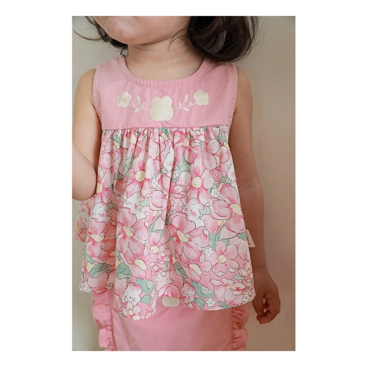 Set áo quần vải thô hoa hồng 100% cotton