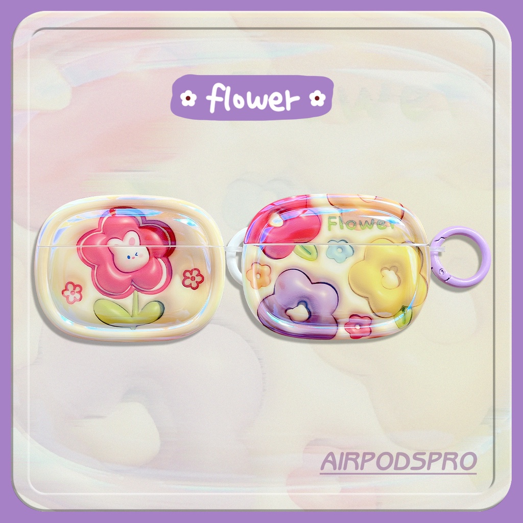 Vỏ Bảo Vệ Hộp Sạc Tai Nghe Bluetooth AirPods 1 2 Gen3 Pro2 Bằng TPU Dẻo Trong Suốt Họa Tiết Hoa Sơn Dầu Dễ Thương Kèm Móc Treo Tiện