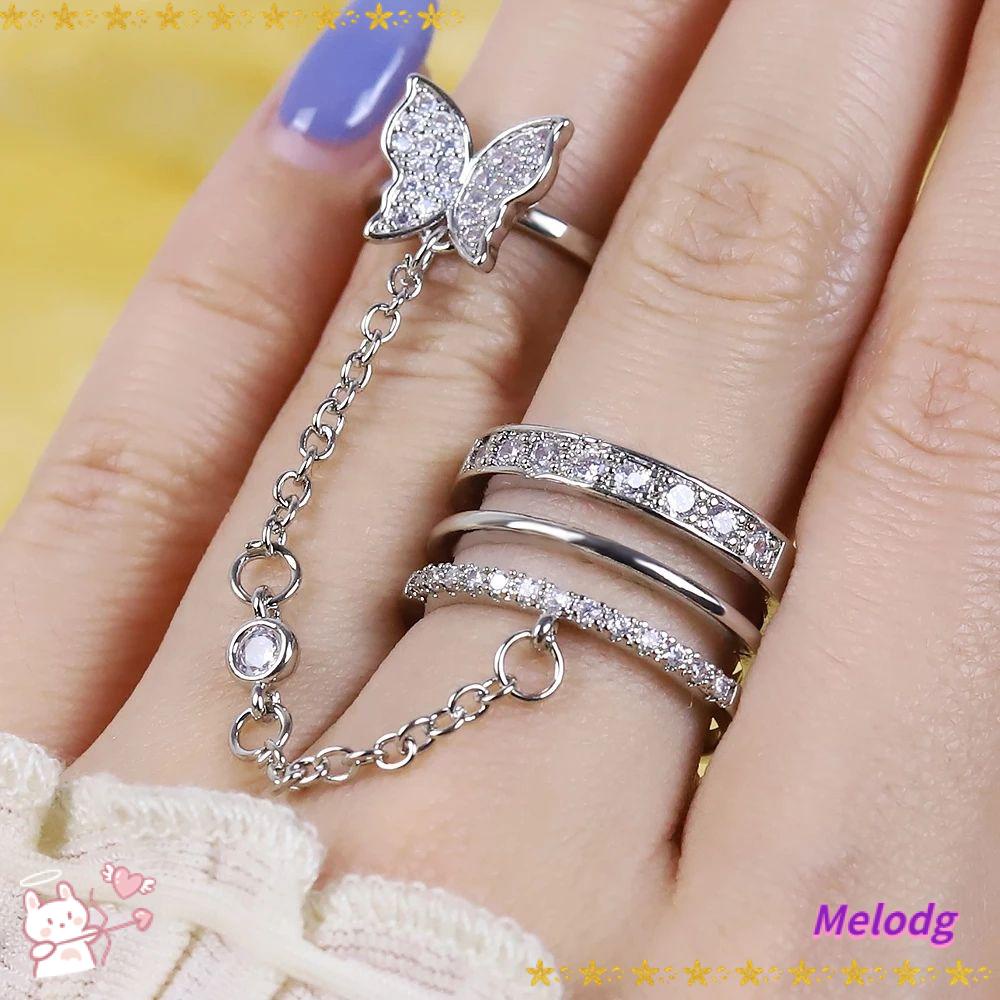MELODG Nhẫn Hình Bướm Nhiều Lớp Phong Cách Harajuku