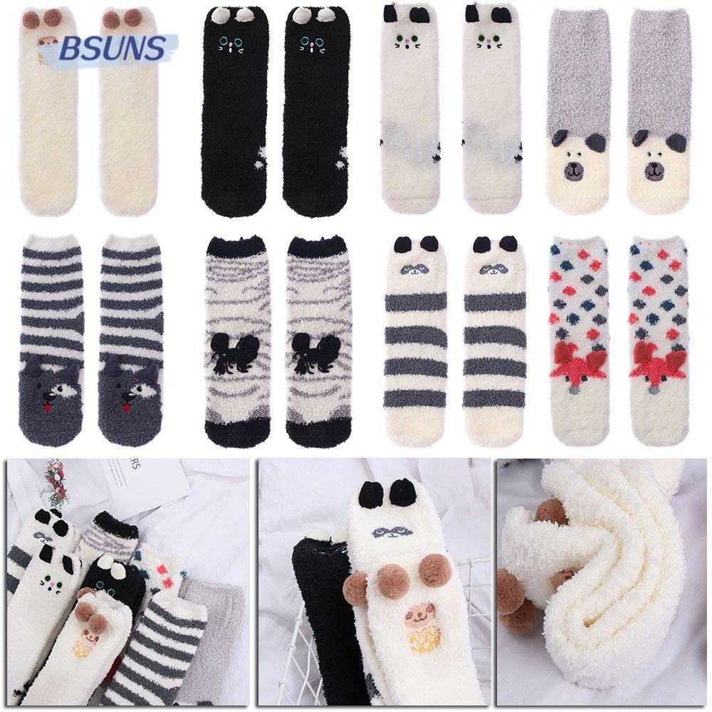 BSUNS Vớ Nhung San Hô Lông Cừu Dày Mềm Mại Họa Tiết Động Vật Hoạt Hình Dễ Thương