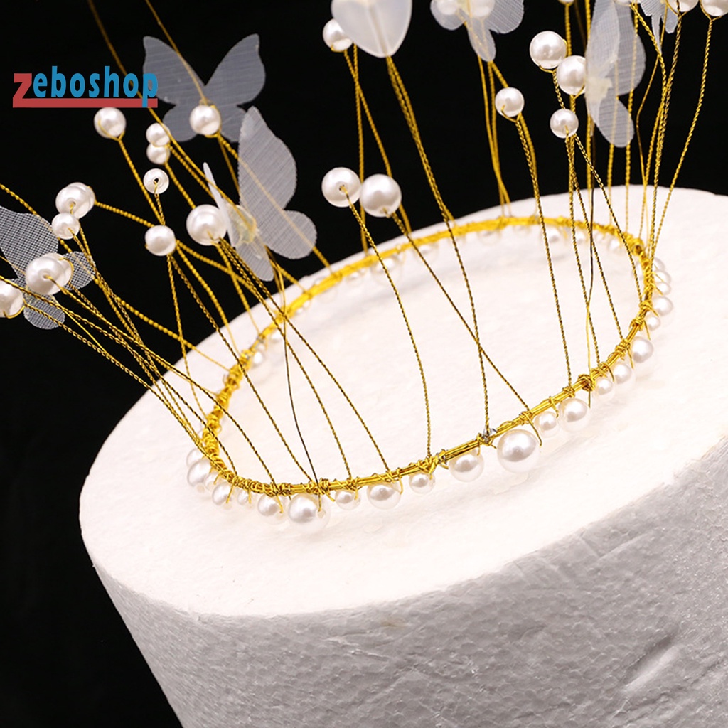 Que Cắm Trang Trí Bánh Kem Hình Bướm Đính Ngọc Trai Nhân Tạo DIY