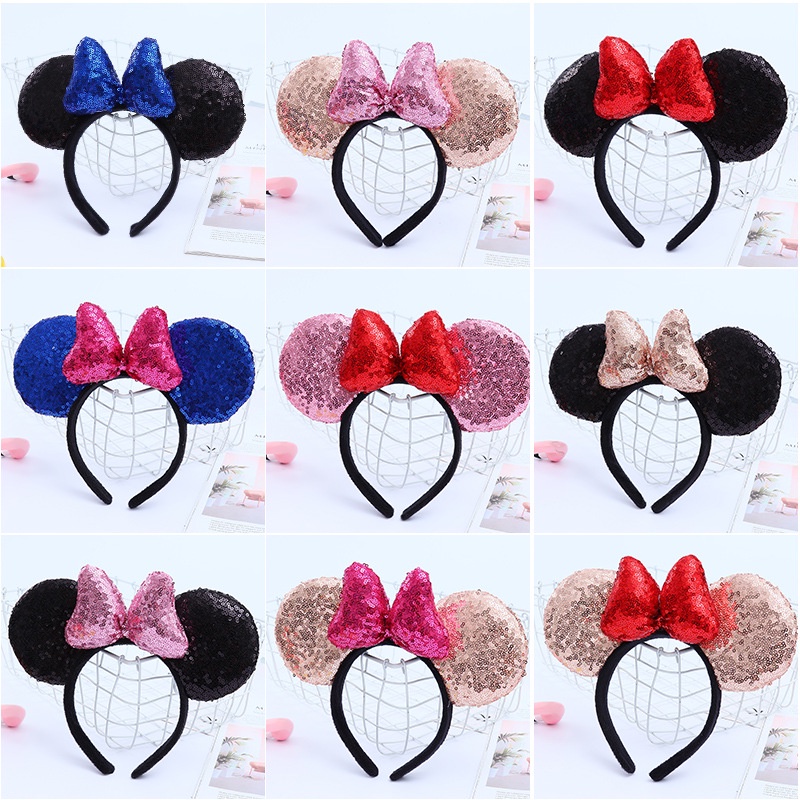 Băng Đô Tai Chuột Minnie Đính Kim Sa Lấp Lánh Cho Bé Gái
