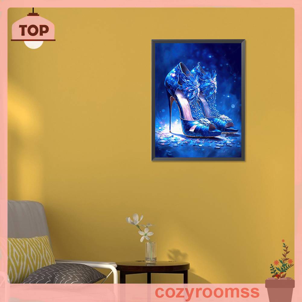 Tranh Đính Đá Kim Cương Toàn Bộ 5D DIY Hình Giày Cao Gót Dùng Trang Trí Nhà