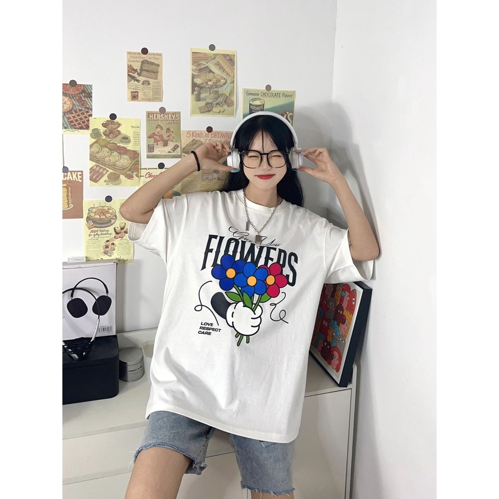 NRVP Áo Thun 100% Cotton Tay Ngắn Dáng Suông In Họa Tiết Hoạt Hình Phong Cách Hàn Quốc Thời Trang Hè 2023 Cho Nữ