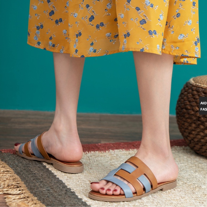 Dép Quai Ngang Phối Màu Sắc Độc Đáo Phong Cách Bohemian Thời Trang Cho Nữ
