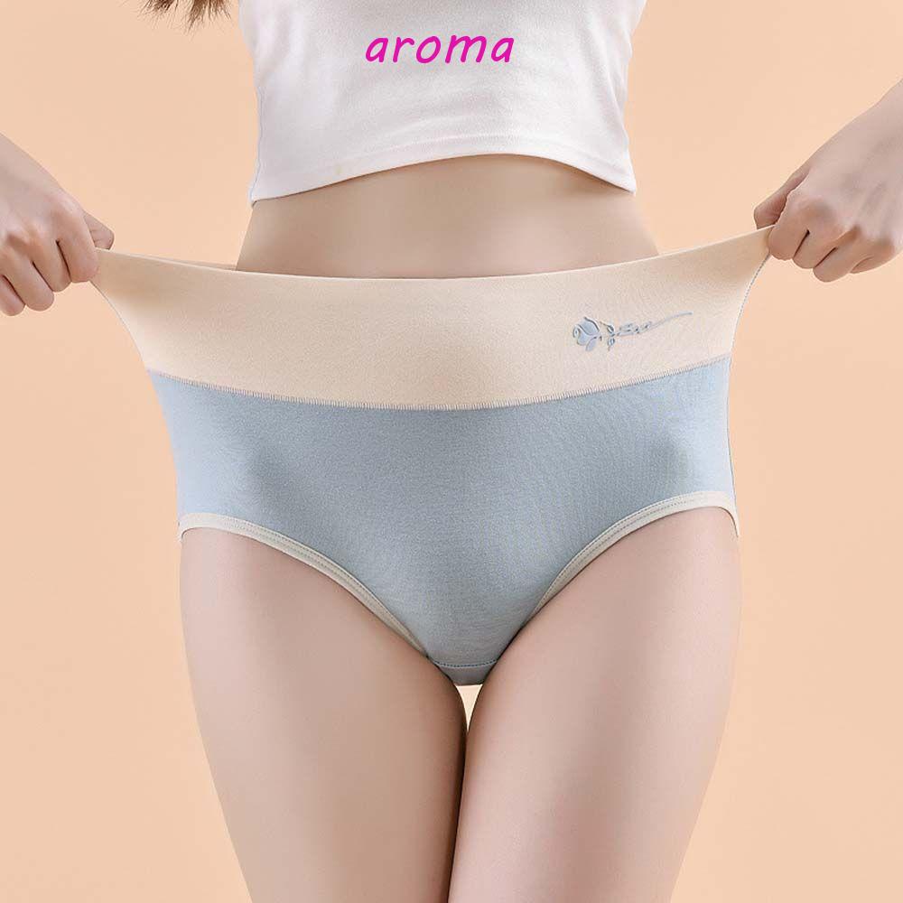 AROMA Quần Lót Cotton Kháng Khuẩn Nâng Hông Lưng Cao In Họa Tiết Hoa Hồng Plus Size Cho Nữ