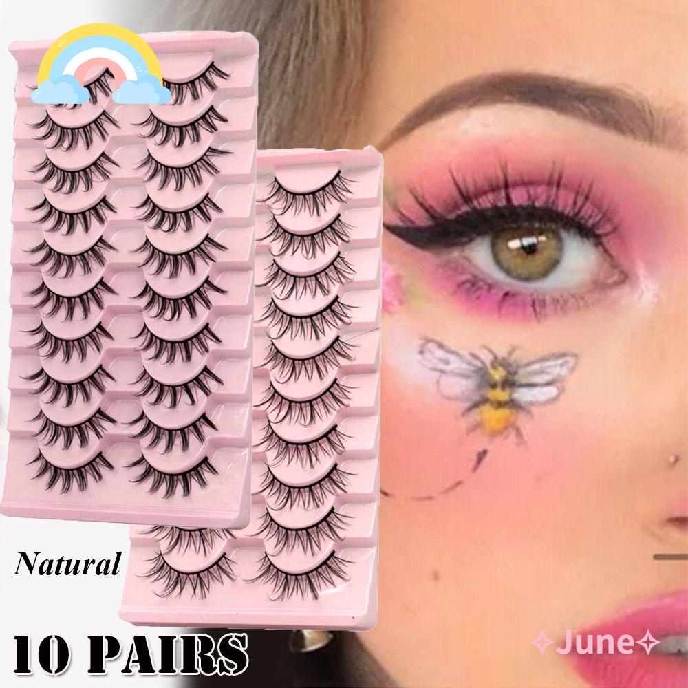 JUNE Bộ 10 Cặp Lông Mi Giả Mềm Mại Tự Nhiên Handmade