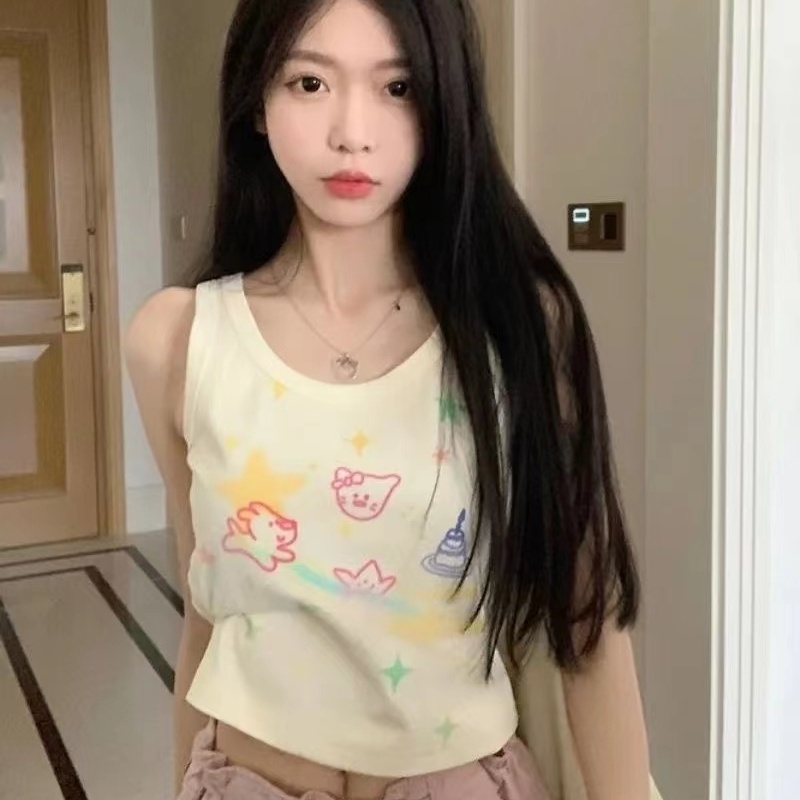 Áo Hai Dây Mùa Hè In Họa Tiết Graffiti Ngọt Ngào Cho Nữ