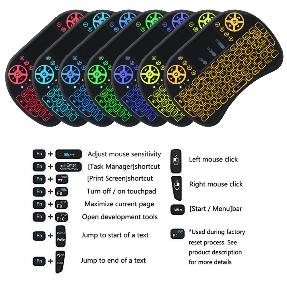 7 màu Backlit Mini Bàn phím Air Mouse 2.4ghz Bàn phím không dây cho Android Smart TV và Windows PC lzf0625