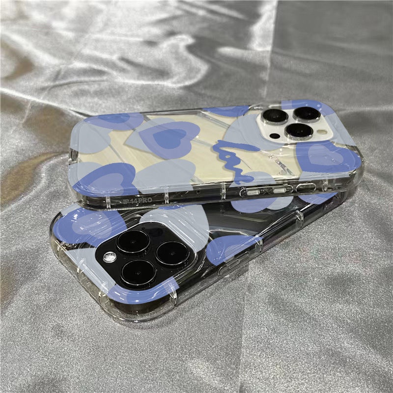 Ốp Điện Thoại Mềm Trong Suốt Họa Tiết Trái Tim Dễ Thương Cho iPhone14promax11 78xr / Blue 1312