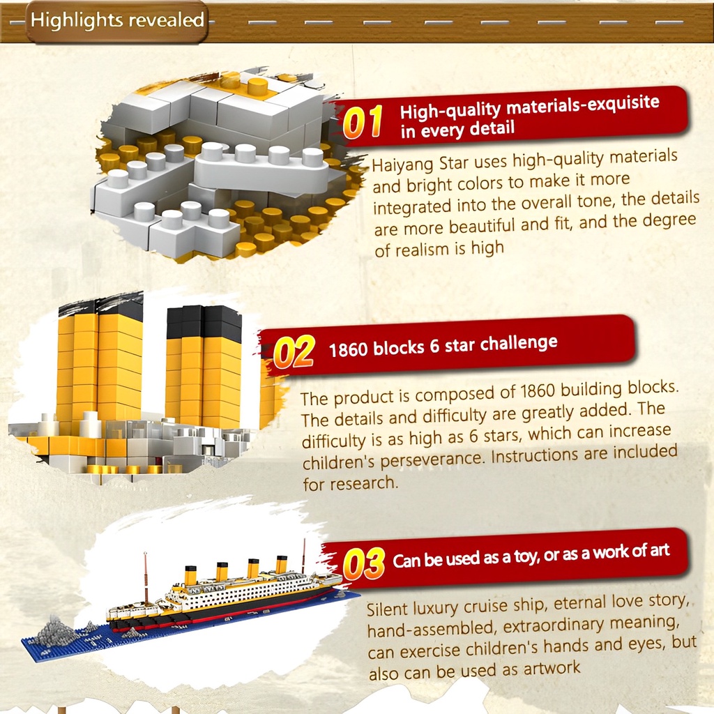 1860 PCS TITANIC CRUISE SHIP MODEL BOAT DIY BUILDING DIAMOND BLOCKS KIT CHILDREN KIDS TOYS