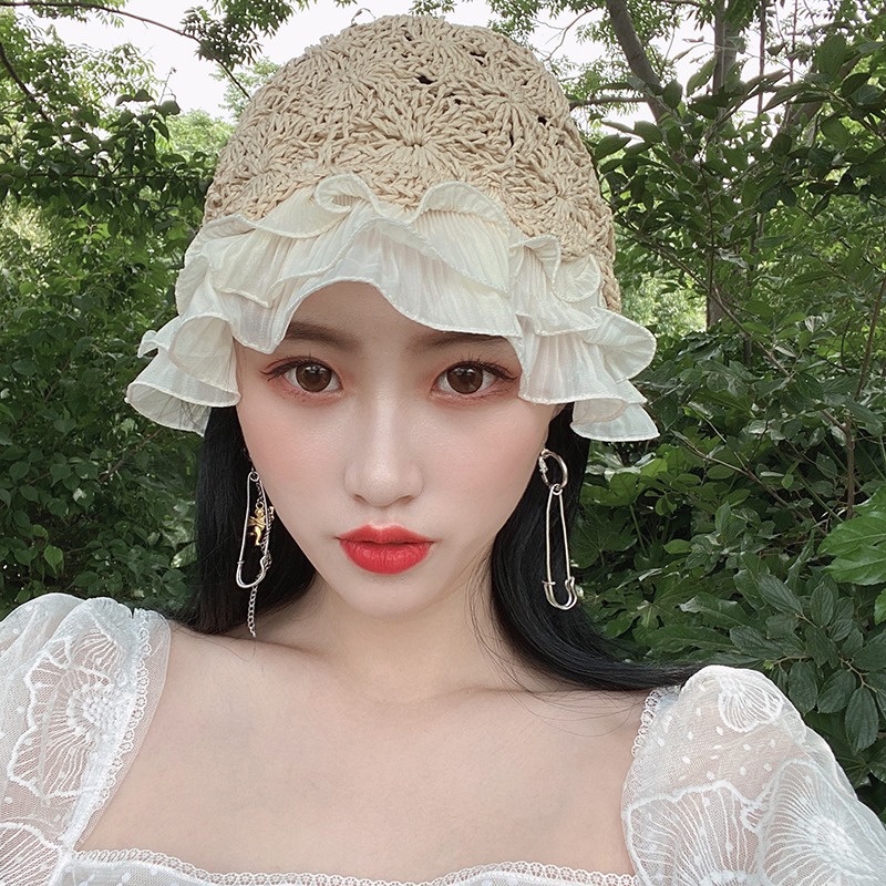 Mũ Cói Chống Nắng Phối Ren Xinh Xắn Thời Trang