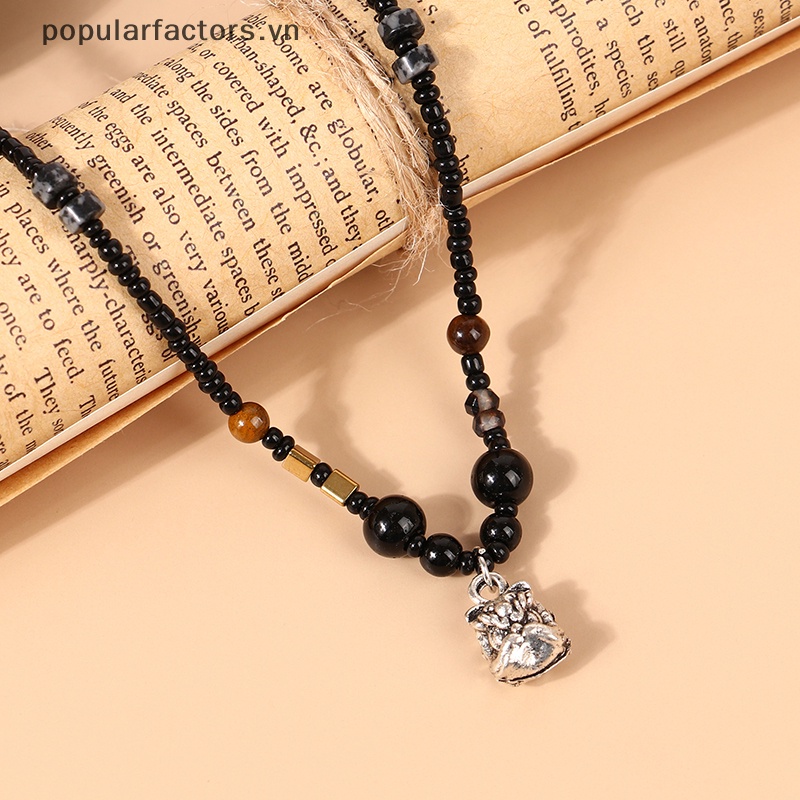 [Phổ Biếnfactors] Vòng cổ Hạt Mặt Sư Tử May Mắn Phong Cách Punk Trung Hoa Cổ Điển Đính Đá Không Cần Dùng Cho Nam Và Nữ