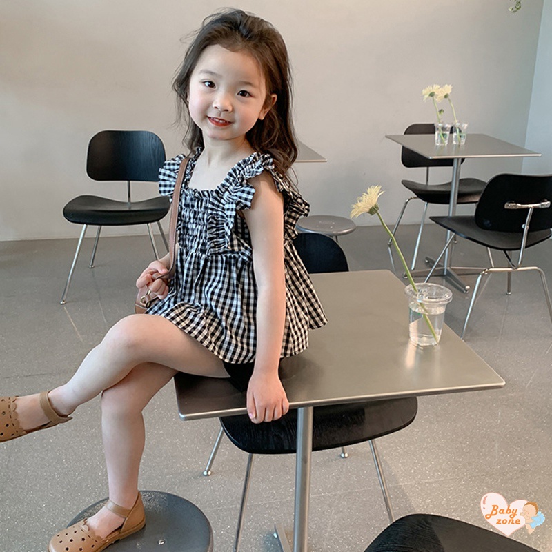 Áo Sơ Mi Cổ Vuông Tay Bay Họa Tiết Kẻ Sọc Phong Cách Hàn Quốc Ngọt Ngào Thời Trang Mùa Hè Cho Nữ