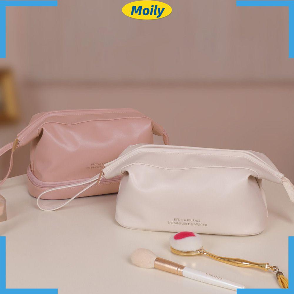 MOILYVN Túi Da PU Đựng Mỹ Phẩm Cỡ Lớn Có Khóa Kéo Tiện Dụng