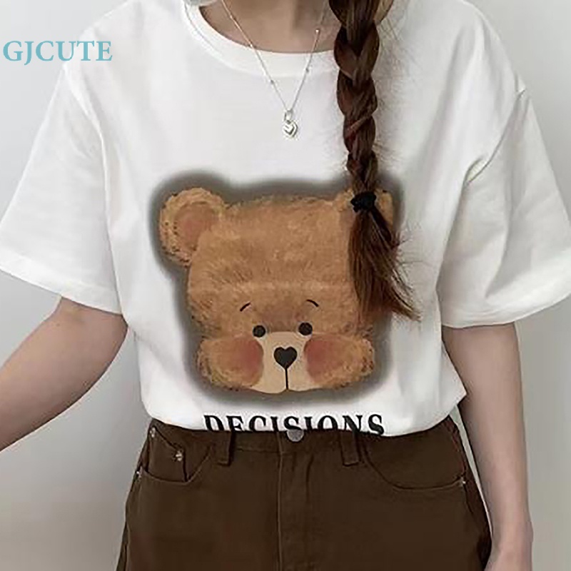 Áo Thun Tay Ngắn Cổ Tròn In Hình Gấu Hoạt Hình Dễ Thương Thời Trang Mùa Hè Cho Nữ