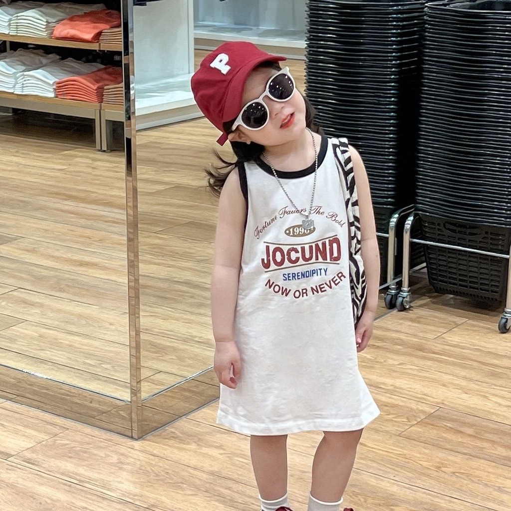 Đầm Thun Sát Nách Dễ Thương Thời Trang Mùa Hè Phong Cách Hàn Quốc Cho Bé Gái