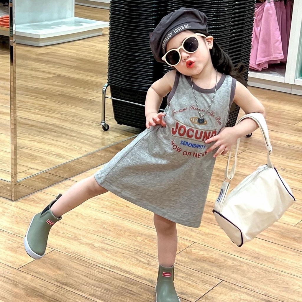 Đầm Thun Sát Nách Dễ Thương Thời Trang Mùa Hè Phong Cách Hàn Quốc Cho Bé Gái