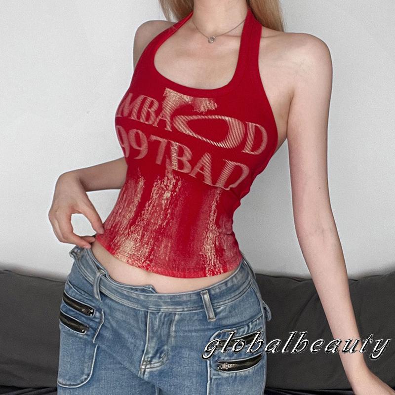 Áo Lửng Hai Dây Hở Lưng In Chữ Thời Trang Quyến Rũ Dành Cho Nữ