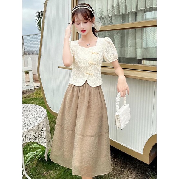 Set Áo Ngắn Tay + Chân Váy Phong Cách Trung Hoa Cổ Điển Thời Trang Mùa Hè Hàng Mới Dành Cho Bạn Nữ