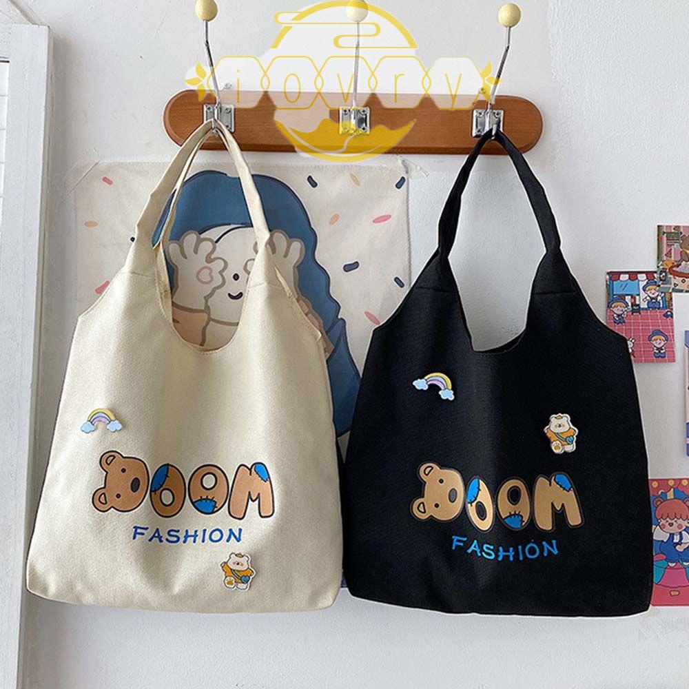 Túi Xách Canvas Cỡ Lớn In Họa Tiết Gấu Hoạt Hình Dễ Thương Cho Nữ