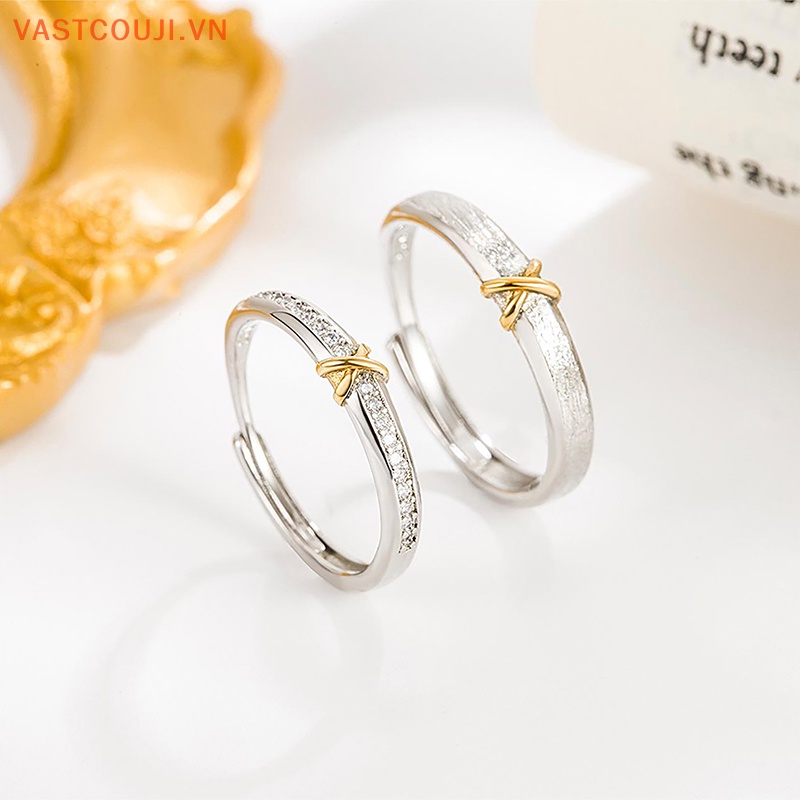 Nhẫn Cặp Đính Đá Zircon Kiểu Hàn Quốc Có Thể Điều Chỉnh Kích Thước