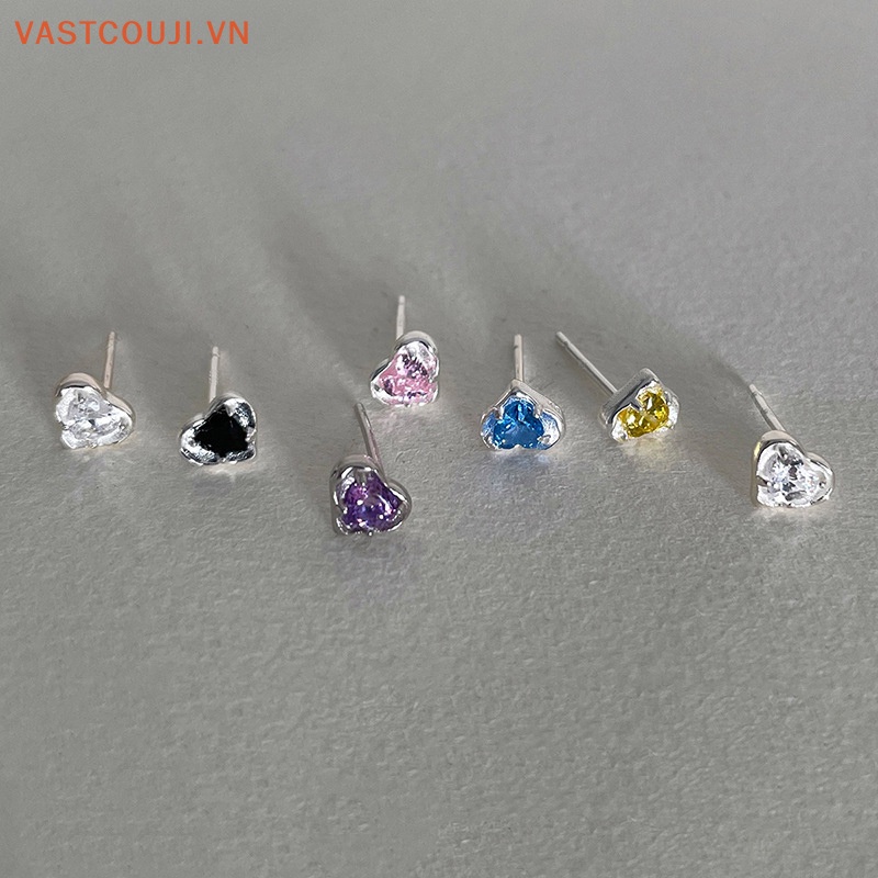 1 Đôi Bông Tai Hình Trái Tim Đính Đá Zircon Nhiều Màu Sắc Thời Trang Cho Nữ