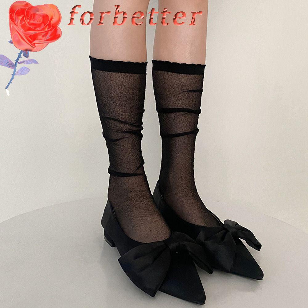 FORBETTER Tất Bắp Chân Bằng Lụa Nylon Trong Suốt Siêu Mỏng Sáng Bóng Đáng Yêu Thoải Mái