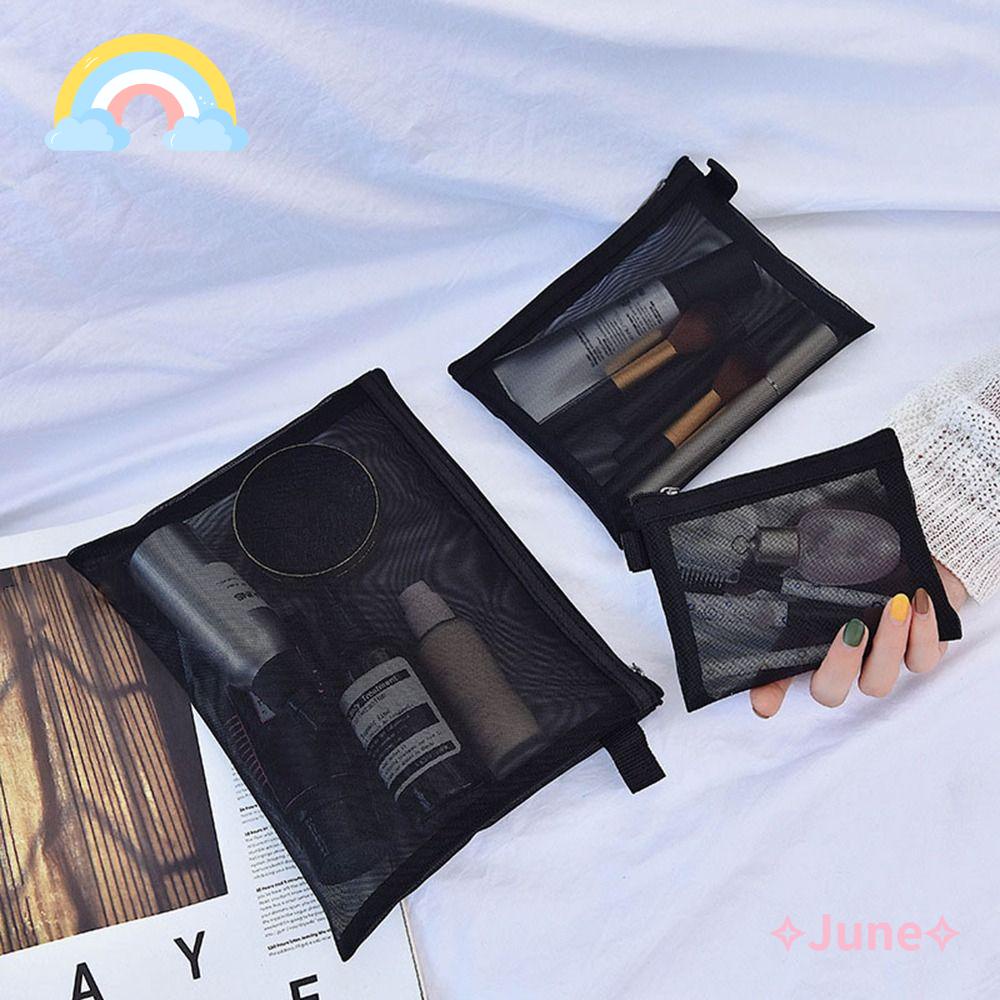 JUNE Bộ 3 Túi Lưới Trong Suốt Đựng Đồ Trang Điểm
