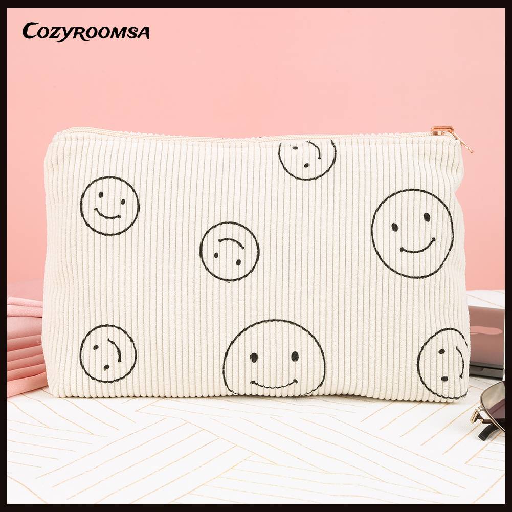 Túi Đựng Mỹ Phẩm Hai Mặt Bằng Vải Nhung Kẻ Dễ Thương Xinh Xắn