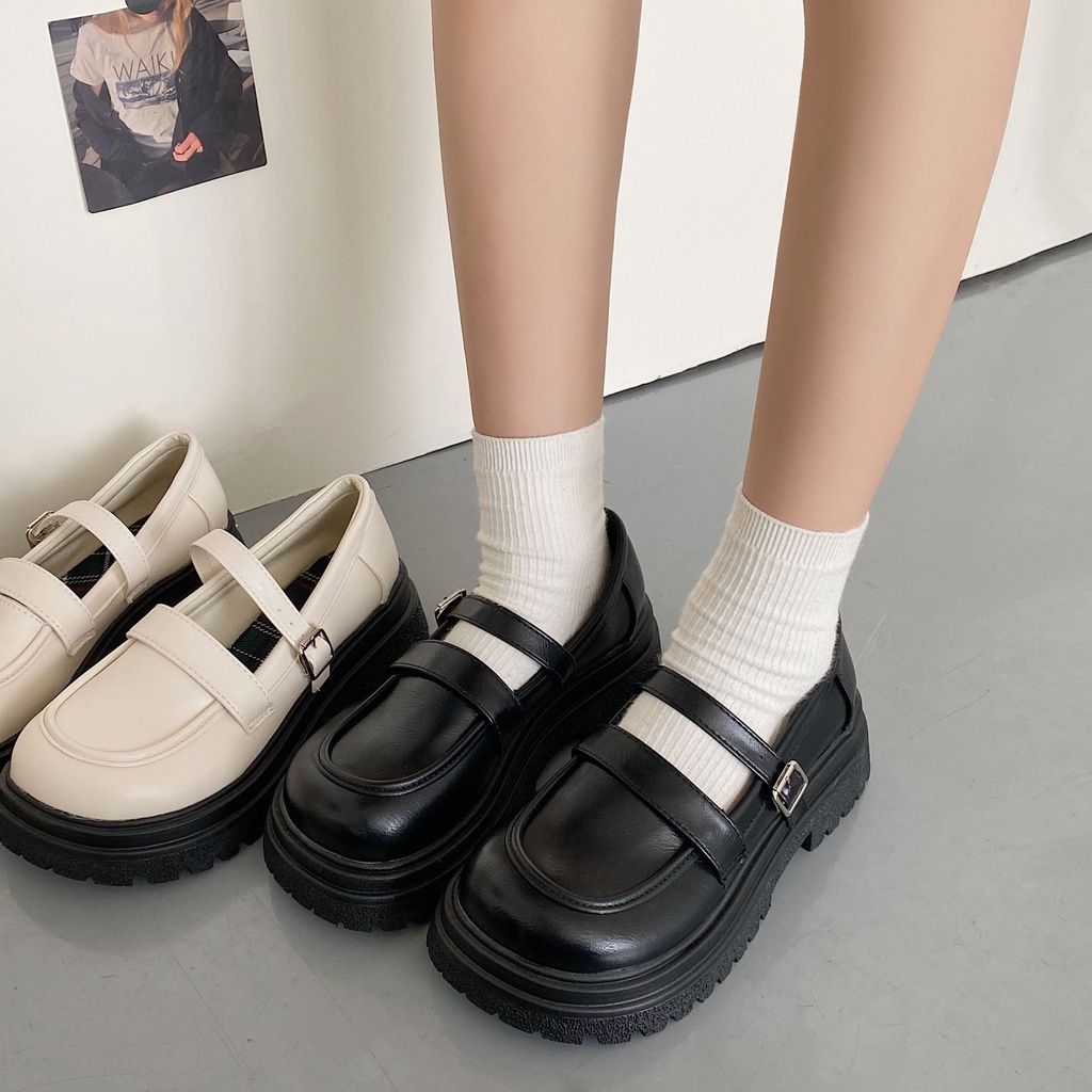 Giày Da Đế Dày Phong Cách Retro Nhật Bản Ngọt Ngào Cho Nữ