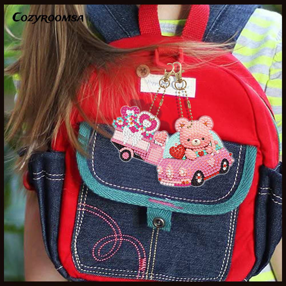 Móc Chìa Khóa Kim Cương 5D Họa Tiết Hoạt Hình Hai Mặt DIY Dành Cho Người Mới Bắt Đầu