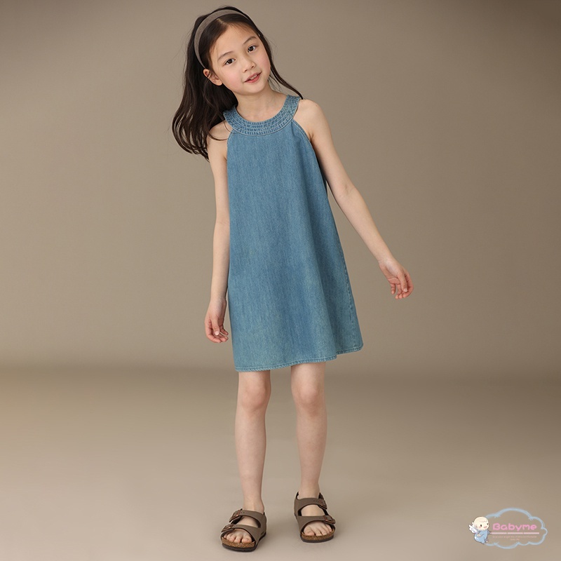 Đầm Denim Không Tay Cổ Tròn Thân Thiện Với Da Thời Trang Mùa Hè Cho Bé Gái