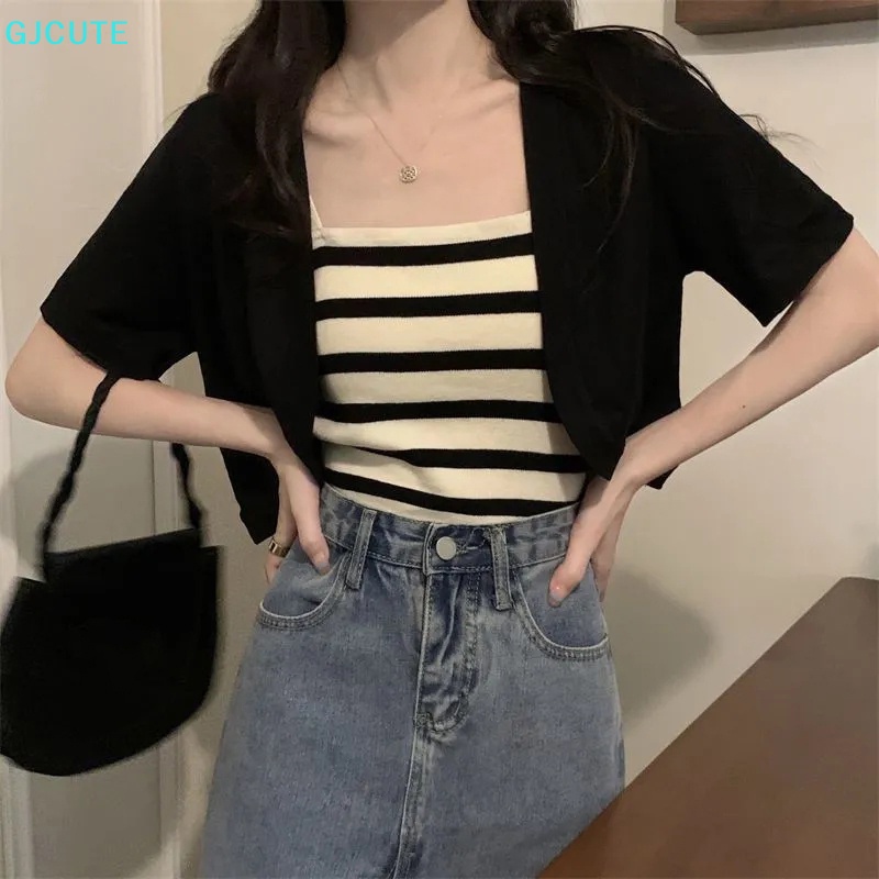 Mfc Áo Cardigan Dệt Kim Ngắn Tay Màu Trơn Thời Trang Mùa Hè Cho Nữ