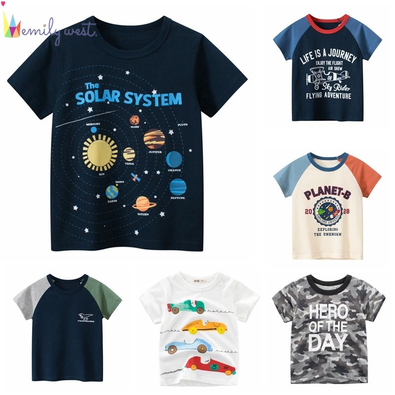 Áo Thun Cotton Tay Ngắn Cổ Tròn In Hình Khủng Long Hoạt Hình Thời Trang Mùa Hè 2023 Cho Bé Trai